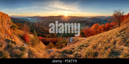 Autumn rural forestl landscape at sunset Stock Photo