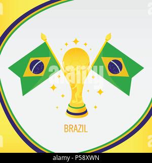 Brazil Football Champion 2018 - Flag and Golden Trophy / Cup Stock Vector