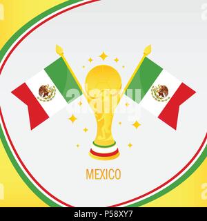 Mexico Football Champion 2018 - Flag and Golden Trophy / Cup Stock Vector