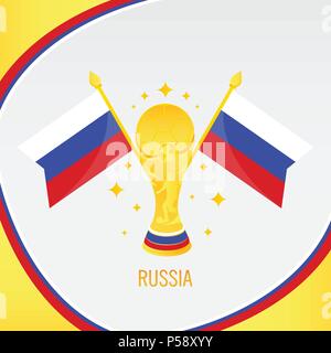 Russia Football Champion 2018 - Flag and Golden Trophy / Cup Stock Vector