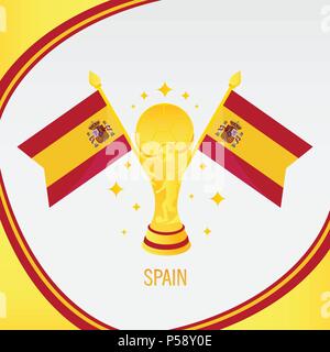 Spain Football Champion 2018 - Flag and Golden Trophy / Cup Stock Vector