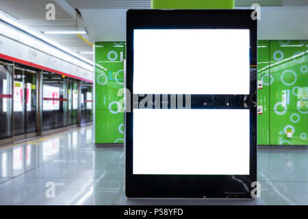 Urban Subway Underground Billboard Rectangular White Mockup City Advertisement Stock Photo