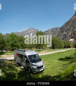 Burstner Citycar 600 series, Trollveggen campsite, Andalsnes, Norway. Stock Photo