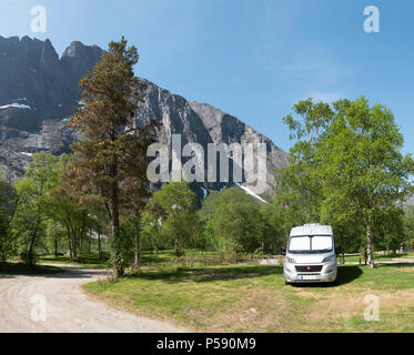 Burstner Citycar 600 series, Trollveggen campsite, Andalsnes, Norway. Stock Photo