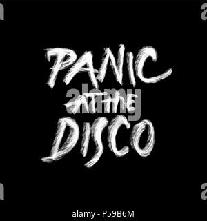 panic at the disco, chalk lettering on black, hand drawn vector design element Stock Vector