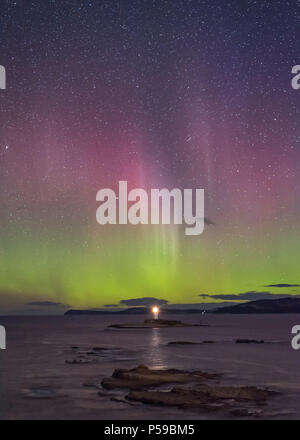 Aurora Australis over the Iron Pot Lighthouse Stock Photo