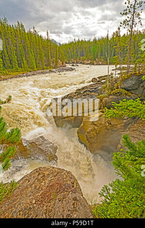 Lower Sunwapta Falls in Jasper National Park Stock Photo