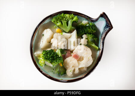Composition with broccoli and cauliflower isolated on white Stock Photo