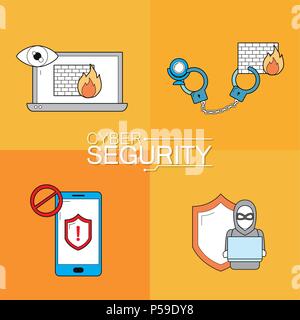 Set of cyber security icons collection vector illustration graphic design Stock Vector