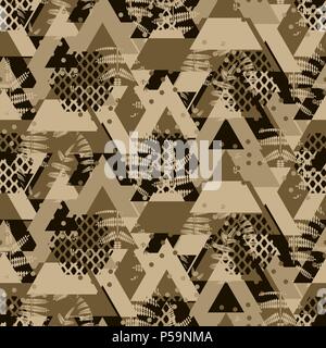Triangle brown camo fern bold seamless vector pattern. Stock Vector
