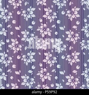 Delicate flower pattern in pastel purple and white tones with gradient, seamless vector as a fabric texture Stock Vector