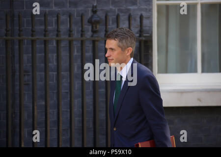 London,UK,26th June 2018,Secretary of State for Defence The Rt Hon Gavin Williamson CBE MP arrives for the weekly cabinet meeting at 10 Downing Street in London.Credit Keith Larby/Alamy Live News Stock Photo