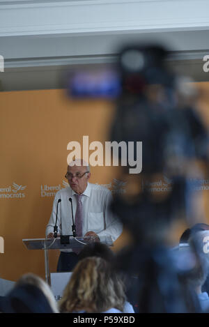 RIBA, London, UK. 26th June 2018. Vince Cable MP leader of the Liberal Democrats giving a keynote speech at RIBA outlining his approach to solving the housing crisis. Credit: Matthew Chattle/Alamy Live News Stock Photo