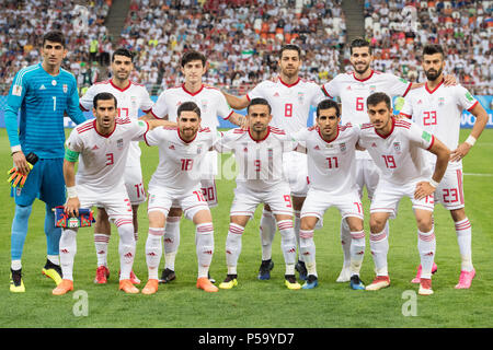 ORleft to right goalkeeper Ali BEIRANVAND (IRN), Mehdi TAREMI (IRN), Sardar AZMOUN (IRN), Morteza POURALIGANJI (IRN), Reza GHOOCHANNEJHAD (IRN), Ramin REZAEIAN (IRN), uRleft to right Ehsan HAJI SAFI (IRN), Alireza JAHANBAKHSH (IRN), Omid EBRAHIMI (IRN), Vahid AMIRI (IRN), Majid HOSSEINI (IRN), team picture, team picture, group picture, full figure, landscape, Iran (IRN) - Portugal (POR) 1: 1, preliminary round, Group B, Game 35, on 25.06.2018 in Saransk; Football World Cup 2018 in Russia from 14.06. - 15.07.2018. | usage worldwide Stock Photo