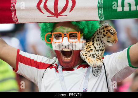 Saransk, Russland. 26th June, 2018. An Iranian Fan with Face Paint, Fan, Fans, Spectators, Supporters, Supporters, Half Cover, Iran (IRN) - Portugal (POR) 1: 1, Preliminary Round, Group B, Game 35, on 25.06.2018 in Saransk; Football World Cup 2018 in Russia from 14.06. - 15.07.2018. | usage worldwide Credit: dpa/Alamy Live News Stock Photo