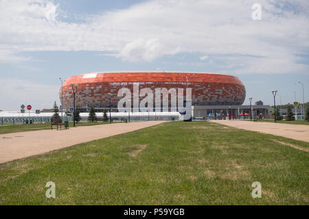 Saransk, Russland. 26th June, 2018. The Mordovia Arena in Saransk from the outside, Exterior, Feature, General, Outline, Iran (IRN) - Portugal (POR) 1: 1, Preliminary Round, Group B, Game 35, on 06/25/2018 in Saransk; Football World Cup 2018 in Russia from 14.06. - 15.07.2018. | usage worldwide Credit: dpa/Alamy Live News Stock Photo