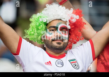 Saransk, Russland. 26th June, 2018. An Iranian Fan, Half Body, Fan, Fans, Spectators, Trailers, Supporters, Iran (IRN) - Portugal (POR) 1: 1, Preliminary Round, Group B, Game 35, on 25.06.2018 in Saransk; Football World Cup 2018 in Russia from 14.06. - 15.07.2018. | usage worldwide Credit: dpa/Alamy Live News Stock Photo