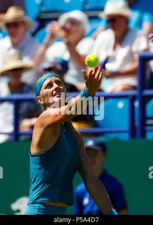 Devonshire Park, Eastbourne, UK. 26th June, 2018. Nature Valley International Tennis; Petra Kvitova (CZE) serves to Kateryna Bondarenko (UKR) Credit: Action Plus Sports/Alamy Live News Stock Photo