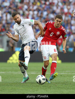 Moscow, Russia. 26th Jun, 2018. Olivier Giroud and Andreas Christensen during the match between Denmark and France valid for the 2018 World Cup held at the Lujniki Stadium in Moscow, Russia. (Photo: Ricardo Moreira/Fotoarena) Credit: Foto Arena LTDA/Alamy Live News Stock Photo