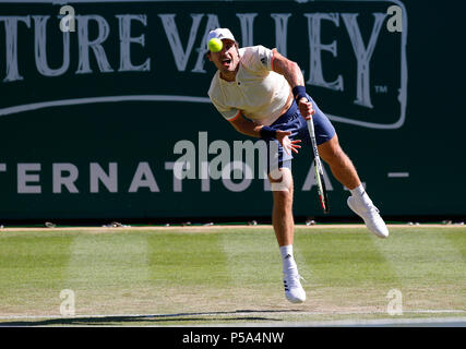 Devonshire Park, Eastbourne, UK. 26th June, 2018. Nature Valley International Tennis; Mischa Zverev (GER) serves to Nicolas Jarry (CHI) Credit: Action Plus Sports/Alamy Live News Stock Photo