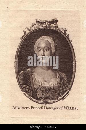 Princess Augusta of Saxe-Gotha-Altenburg (1719-1772), Princess of Wales and later Dowager Princess of Wales. . Copperplate portrait, engraved by Miller. Stock Photo