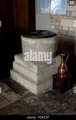 The font, St. James the Great Church, Syresham, Northamptonshire, England, UK Stock Photo