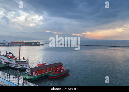 Moored ships in Izmir city, Turkey Stock Photo