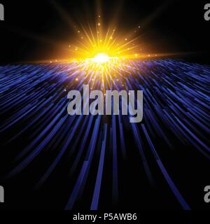 Abstract technology blue light laser lines perspective moving to lighting effect on dark background. Vector graphic illustration. Stock Vector