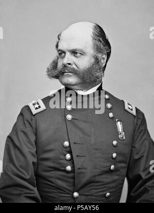 N/A. English: 'Portrait of Maj. Gen. Ambrose E. Burnside, officer of the Federal Army'. Negative: glass, wet collodion. between 1860 and 1865.   Mathew Brady  (1822–1896)      Description American photographer, war photographer, photojournalist and journalist  Date of birth/death 18 May 1822 15 January 1896  Location of birth/death Warren County Manhattan  Work period from 1844 until circa 1887  Work location New York City, Washington, D.C.  Authority control  : Q187850 VIAF:22965552 ISNI:0000 0001 2209 4376 ULAN:500126201 LCCN:n81140569 NARA:10570155 WorldCat    restored by Michel Vuijlsteke  Stock Photo