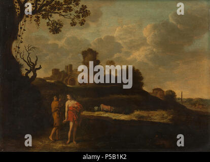 Arcadian Landscape with Shepherds and Cows . Arcadian Landscape with two shepherds on the foreground, followed by a herd of cows. On the background a ruined building. Between 1625 and 1676. N/A 119 Arcadisch landschap met herders en vee Rijksmuseum SK-A-790 Stock Photo