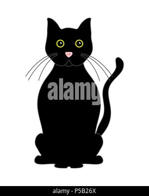 Icon black cats set cute pets in various poses with big green eyes isolated  vector illustration