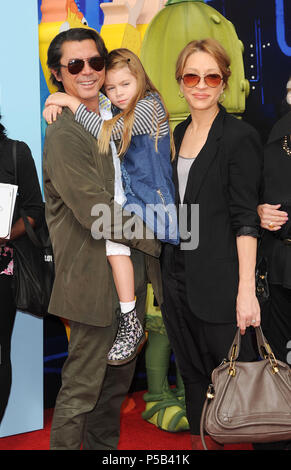 Lou Diamond Phillips, Wife Yvonne , Daughter Indigo at the Cloudy With a Chance of Meatball 2 Premiere at the Westwood Village Theatre in Los Angeles.Lou Diamond Phillips, Wife Yvonne , Daughter Indigo ------------- Red Carpet Event, Vertical, USA, Film Industry, Celebrities,  Photography, Bestof, Arts Culture and Entertainment, Topix Celebrities fashion /  Vertical, Best of, Event in Hollywood Life - California,  Red Carpet and backstage, USA, Film Industry, Celebrities,  movie celebrities, TV celebrities, Music celebrities, Photography, Bestof, Arts Culture and Entertainment,  Topix, vertica Stock Photo