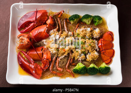 Garlic fans steamed lobster Stock Photo