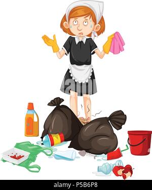 A Maid with Dirty Trash illustration Stock Vector