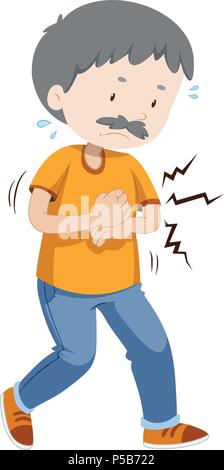 Vector Illustration of Old Man having Chest Pain, Heart Burn, Cartoon ...