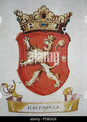 N/A. English: The coat of arms of Macedonia from 1620. :     1620. 1620. 'Illyria herald, Insignia Illyrici et Familiarum Illyricarum suis coloribis distincta', unkonwn 358 Coat of arms of Macedonia 1620 Stock Photo