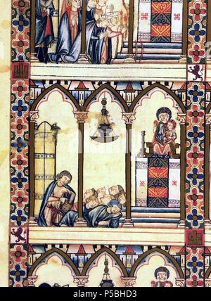 MS.B.R.20-CANTIGA STA MARIA-Nº258-F87-C-MUJERES HACIENDO PAN EN CASA-MINIATURA  S XIII. Author: Alfonso X of Castile the Wise (1221-1284). Location:  BIBLIOTECA NACIONAL COLECCIÓN, FLORENZ, ITALIA Stock Photo - Alamy