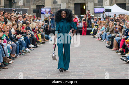 American singer Nicole Mccloud at a fashion show in the historic centre of Kosice. Stock Photo