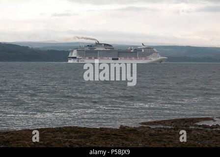 MSC Meraviglia Luxury Cruise Liner in the Firth of Clyde starboard side view of 2107 malta maltese registered bright white Mediterranean Shipping Comp Stock Photo