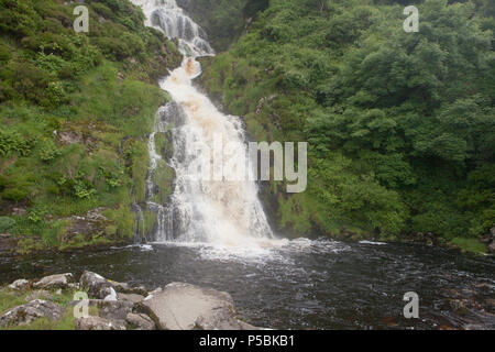 Assaranca Waterfall near Ardara in County Donegal lies 1km past the village of Leaconnell on the road to Maghera Caves Stock Photo