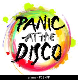 Panic at the disco. lettering on colorful backgound. Hand drawn vector design. Stock Vector