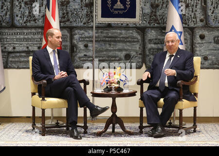 The Duke of Cambridge during his audience with Israeli President Reuven Rivlin at his official residence in Jerusalem, Israel, as part of his tour of the Middle East. Stock Photo