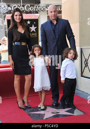 Vin Diesel , Paloma Jimenez and Children  at the ceremony honoring with a Star Vin Diesel on the Hollywood Walk Of Fame In Los Angeles.Vin Diesel , Paloma Jimenez and Children 024 ------------- Red Carpet Event, Vertical, USA, Film Industry, Celebrities,  Photography, Bestof, Arts Culture and Entertainment, Topix Celebrities fashion /  Vertical, Best of, Event in Hollywood Life - California,  Red Carpet and backstage, USA, Film Industry, Celebrities,  movie celebrities, TV celebrities, Music celebrities, Photography, Bestof, Arts Culture and Entertainment,  Topix, vertical,  family from from t Stock Photo