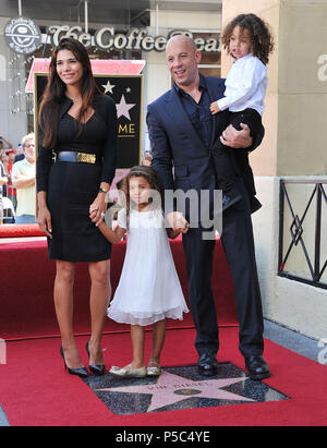 Vin Diesel , Paloma Jimenez and Children  at the ceremony honoring with a Star Vin Diesel on the Hollywood Walk Of Fame In Los Angeles.Vin Diesel , Paloma Jimenez and Children 025 ------------- Red Carpet Event, Vertical, USA, Film Industry, Celebrities,  Photography, Bestof, Arts Culture and Entertainment, Topix Celebrities fashion /  Vertical, Best of, Event in Hollywood Life - California,  Red Carpet and backstage, USA, Film Industry, Celebrities,  movie celebrities, TV celebrities, Music celebrities, Photography, Bestof, Arts Culture and Entertainment,  Topix, vertical,  family from from t Stock Photo