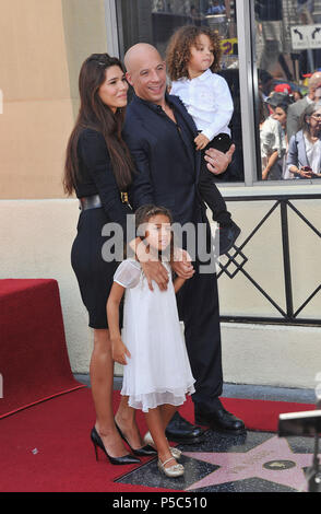 Vin Diesel , Paloma Jimenez and Children  at the ceremony honoring with a Star Vin Diesel on the Hollywood Walk Of Fame In Los Angeles.Vin Diesel , Paloma Jimenez and Children 030 ------------- Red Carpet Event, Vertical, USA, Film Industry, Celebrities,  Photography, Bestof, Arts Culture and Entertainment, Topix Celebrities fashion /  Vertical, Best of, Event in Hollywood Life - California,  Red Carpet and backstage, USA, Film Industry, Celebrities,  movie celebrities, TV celebrities, Music celebrities, Photography, Bestof, Arts Culture and Entertainment,  Topix, vertical,  family from from t Stock Photo