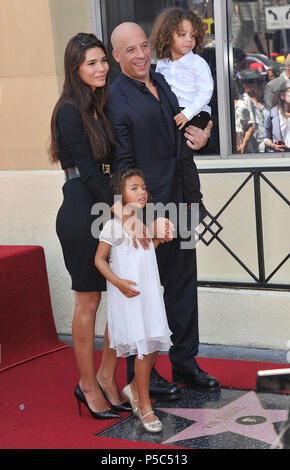 Vin Diesel , Paloma Jimenez and Children  at the ceremony honoring with a Star Vin Diesel on the Hollywood Walk Of Fame In Los Angeles.Vin Diesel , Paloma Jimenez and Children 031 ------------- Red Carpet Event, Vertical, USA, Film Industry, Celebrities,  Photography, Bestof, Arts Culture and Entertainment, Topix Celebrities fashion /  Vertical, Best of, Event in Hollywood Life - California,  Red Carpet and backstage, USA, Film Industry, Celebrities,  movie celebrities, TV celebrities, Music celebrities, Photography, Bestof, Arts Culture and Entertainment,  Topix, vertical,  family from from t Stock Photo