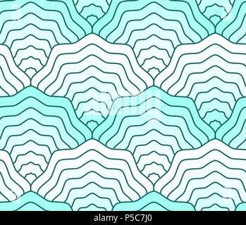 Pastel teal colored scales seamless pattern, fish tail, mermaid tail, seashells Stock Vector