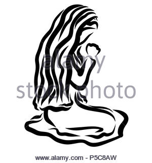 black silhouette of woman praying on knees Stock Vector Art ...