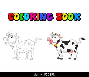 cartoon female cow coloring book design isolated on white Stock Vector