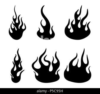 fire flame silhouette set design isolated on white Stock Vector Image ...